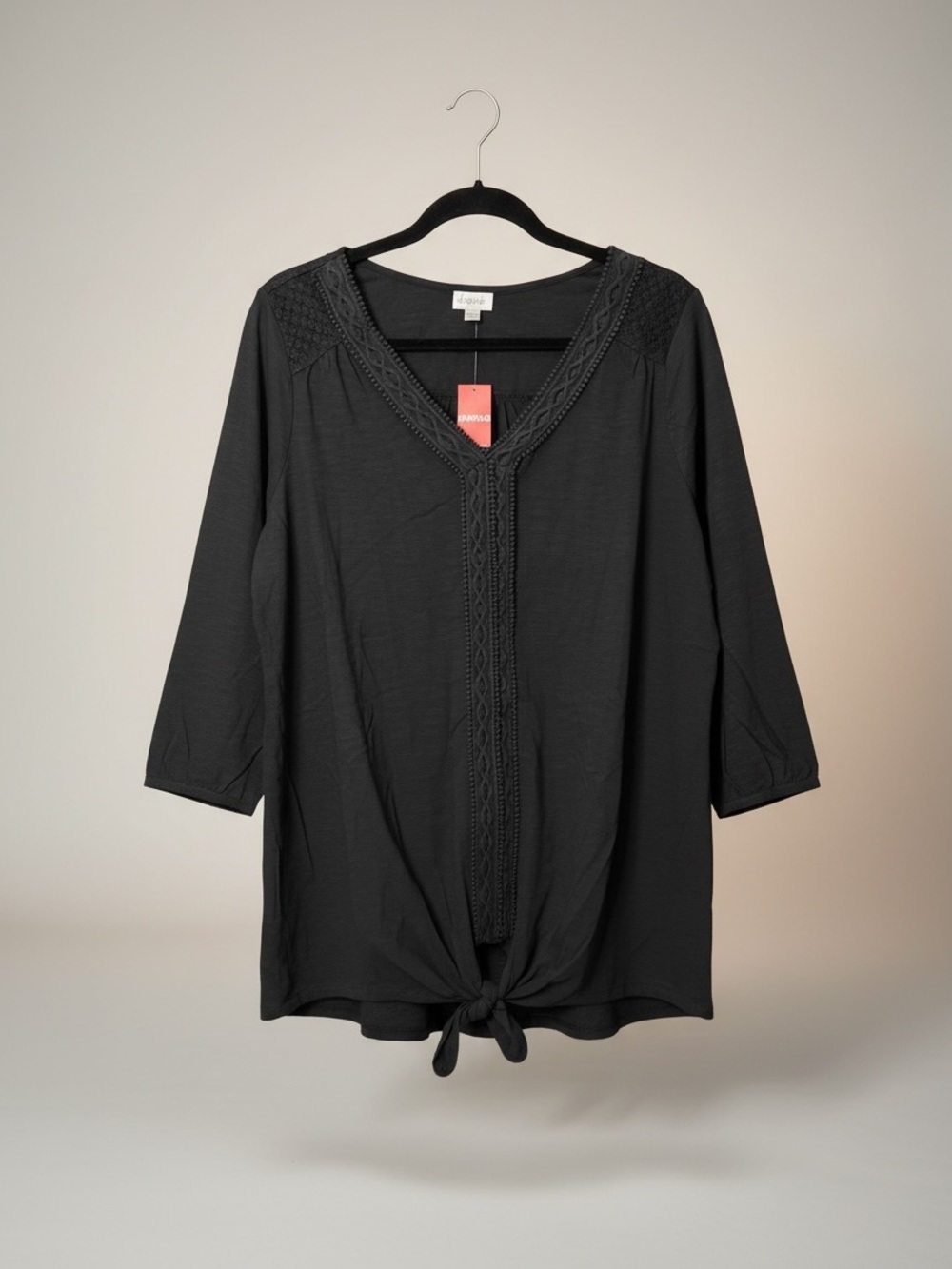 Avenue Black Crochet Embroidered Cotton Peasant Blouse Size 18 20